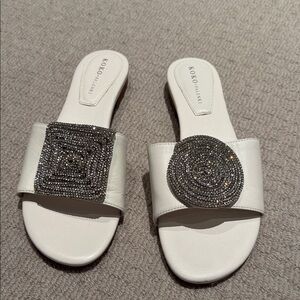 Zara White Slide Mules with Silver Crystal Medallions